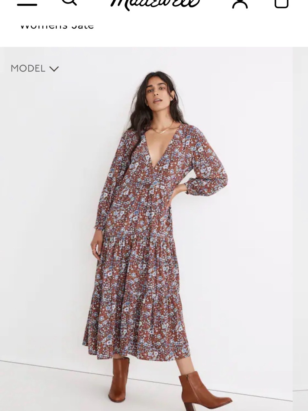 Madewell Brown Floral Tiered Maxi Dress with Blue Accents